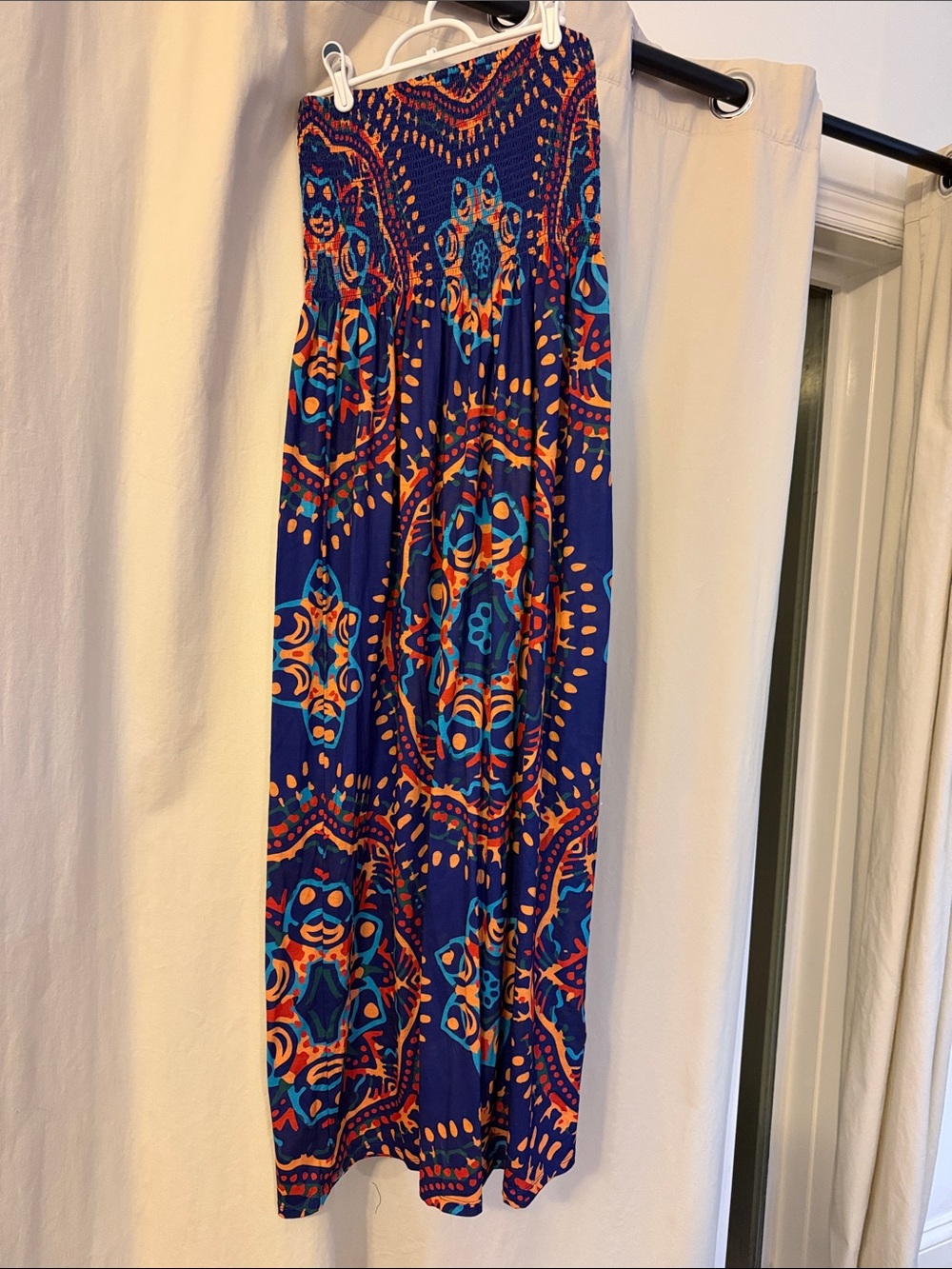 VENUS Blue Printed Strapless Swim Coverup with Orange & Teal Accents